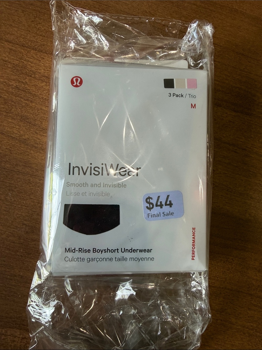 Lululemon Invisilwear Mid-Rise Boyshort Underwear - Black/White/Pink (3 Pack)